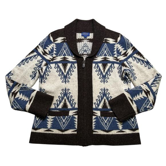 Pendleton Wool Alpaca Aztec Southwestern Zip Cardigan Sweater Brown Women’s L - Picture 1 of 12